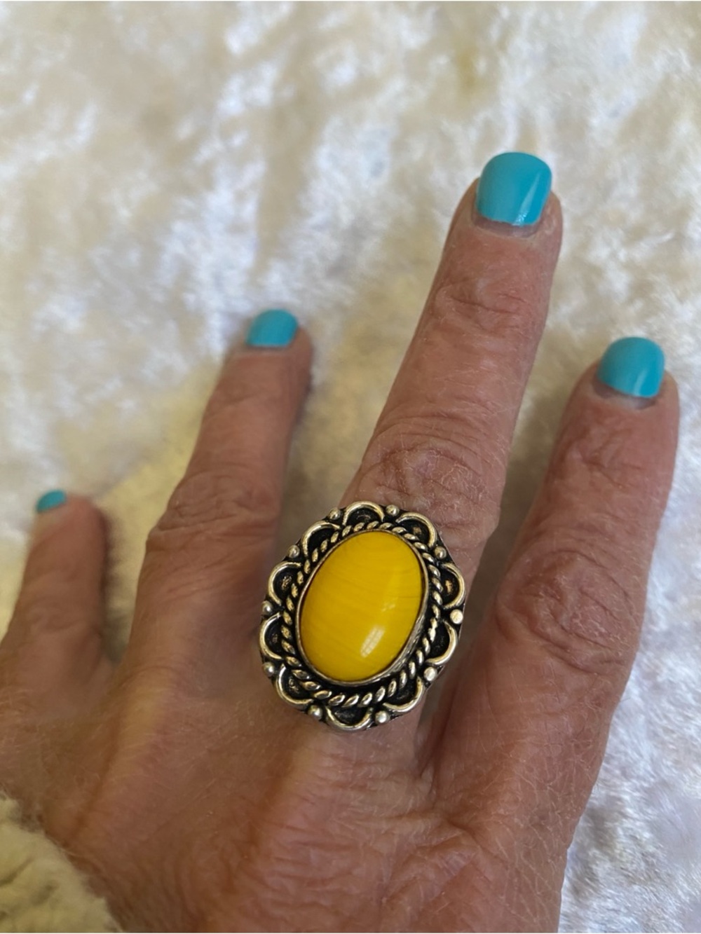 ๐925 Butterscotch Amber Swirl Statement Ring with Ornate Setting - Picture 3 of 5
